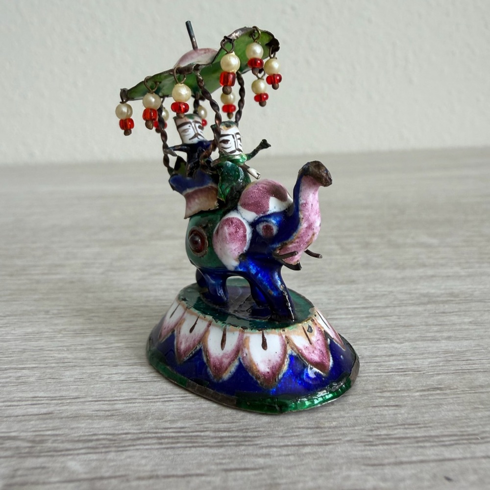 Vintage Enamel Elephant Howdah Figurine – Cloisonné Style Maharajah